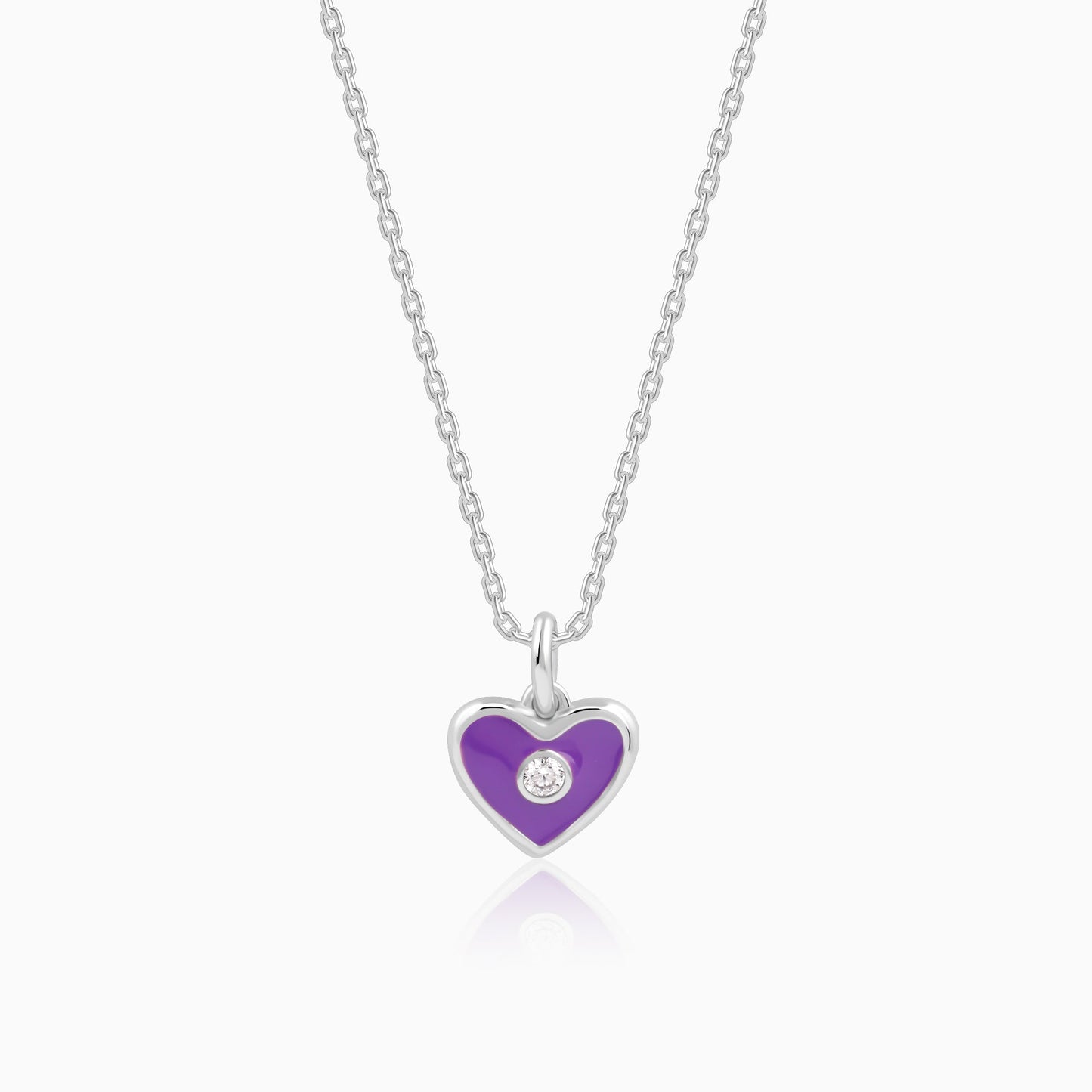 Silver Violet Heartie Kids Pendants With Link Chain