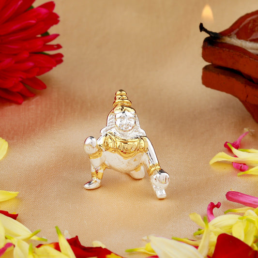 Estele Gold & Rhodium Plated Divine Bal Lord Krishna Idol for Home/Car Decor