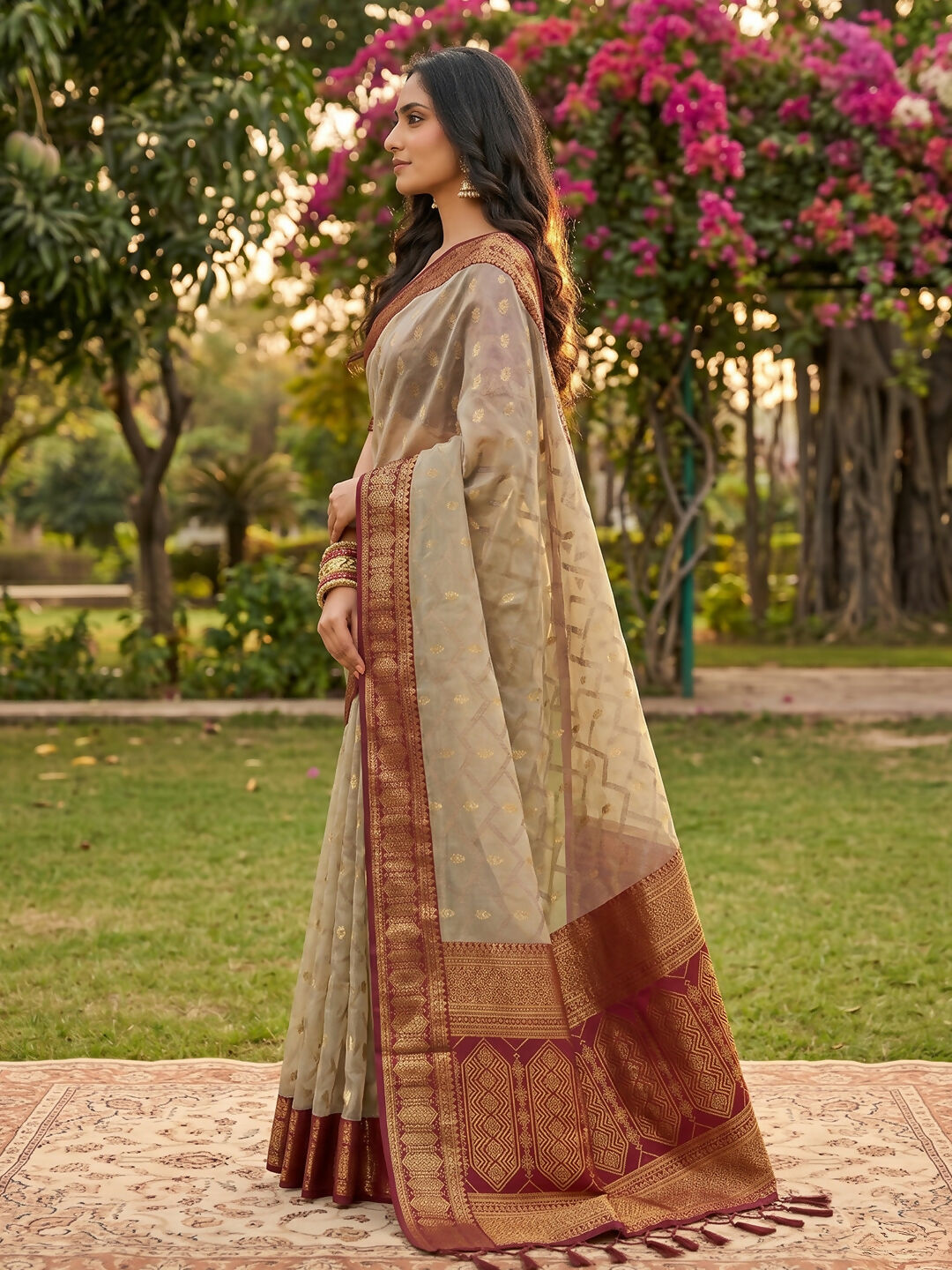 Shree Shyam Fashion Chiku With Red Cotton Saree