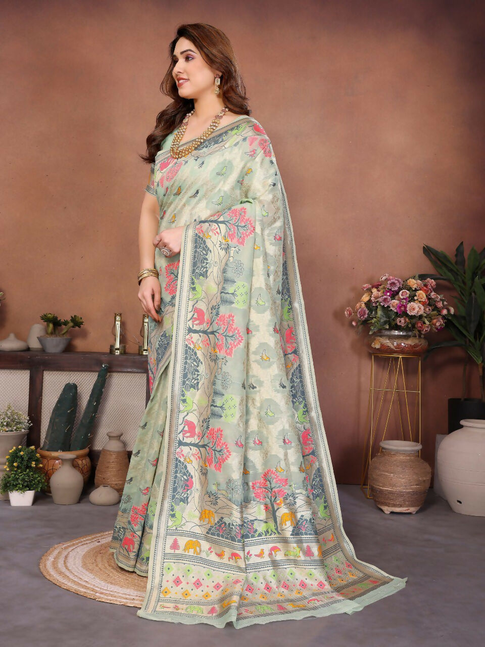 Teeya Creation New Latest Trendy Wedding Wear Pashmina Silk Saree-Light_Green