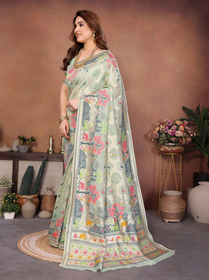 Teeya Creation New Latest Trendy Wedding Wear Pashmina Silk Saree-Light_Green