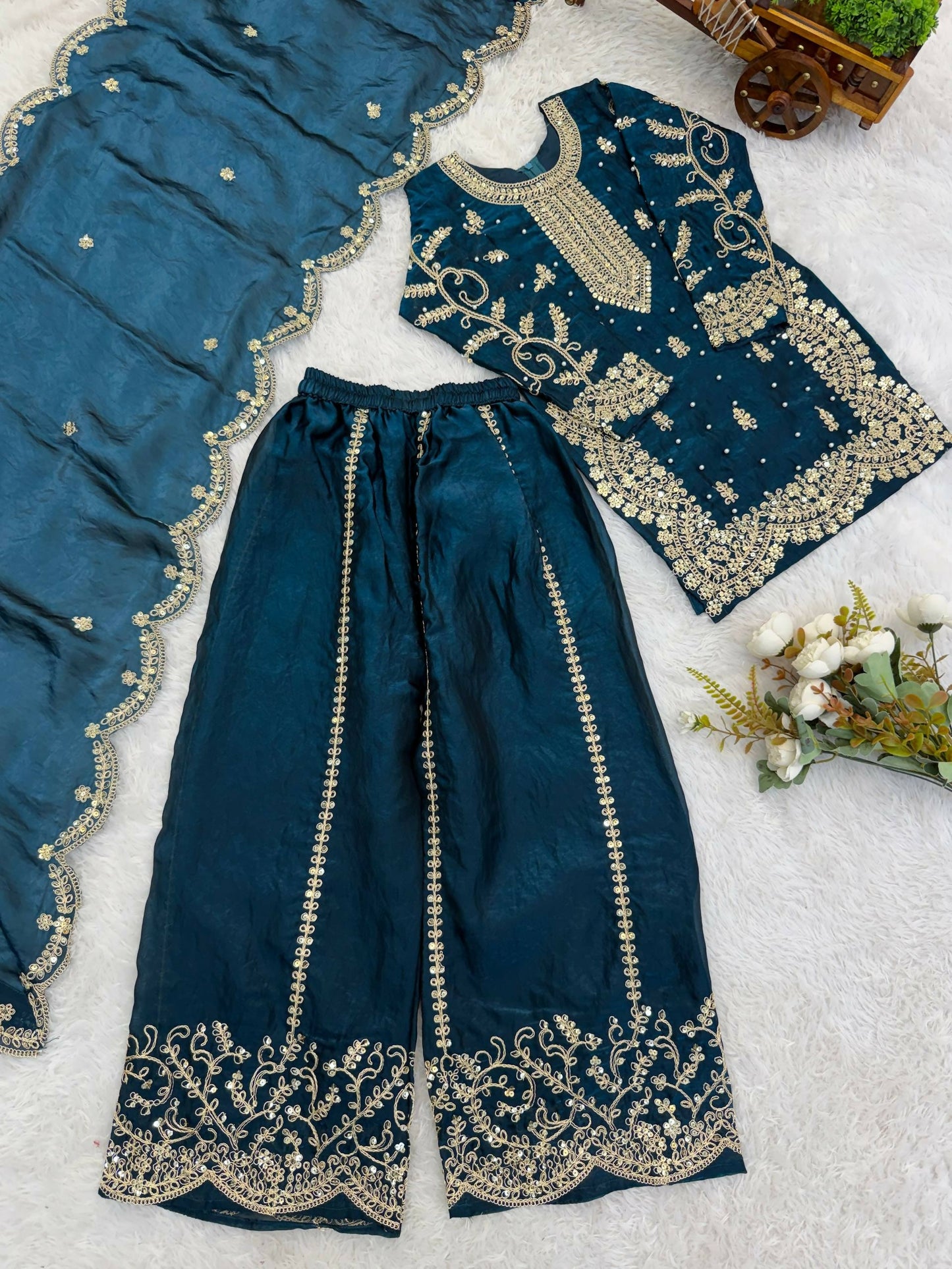 Teeya Creation New Trendy Fully Stitched Ready to Wear Kids Kurta Palazzo Set-Turquoise