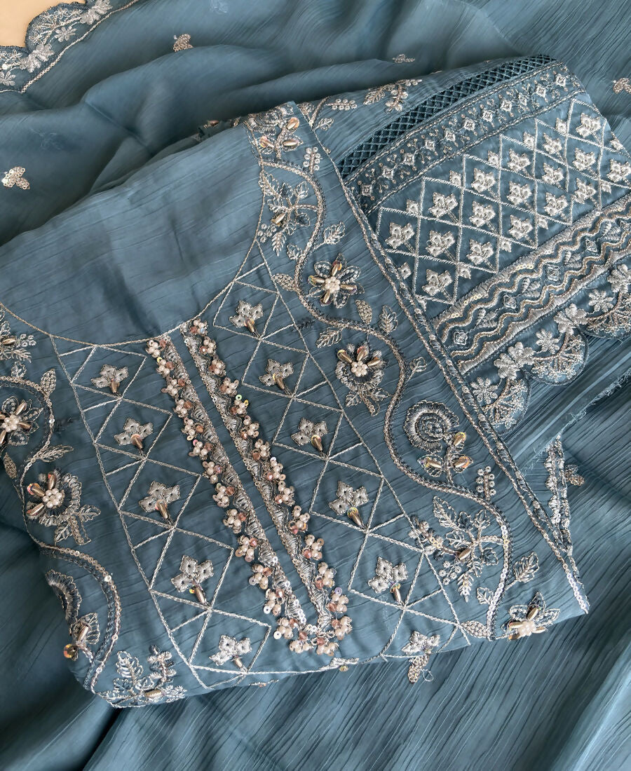 KC Sky Blue Pakistani Straight Suit For Women Chiffon