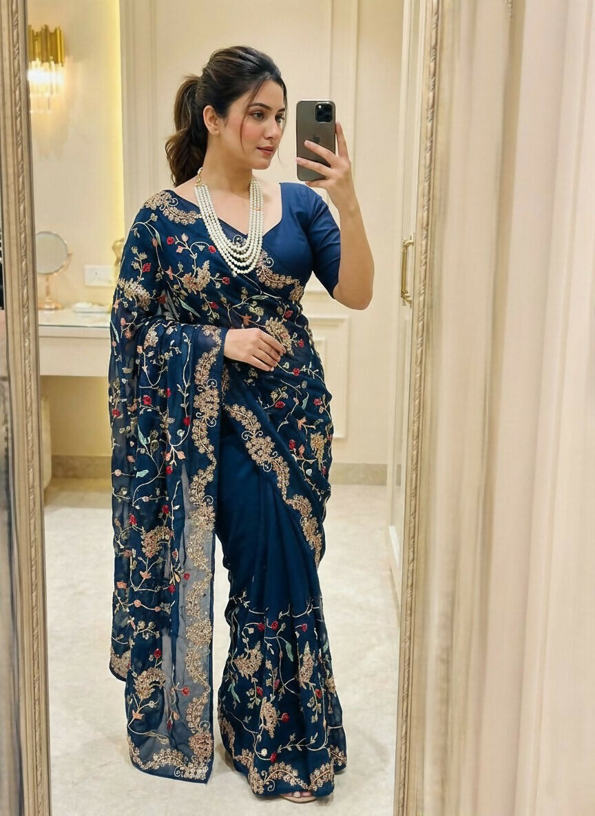 Teeya Creation Womens New Trendy Party Wear Wedding Collection Silk Saree-Blue
