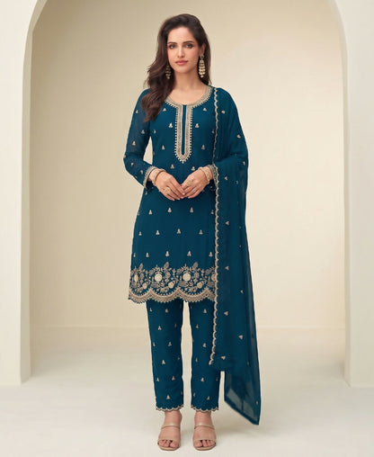 KC Bollywood Style Teal Blue Georgette Suit For Women