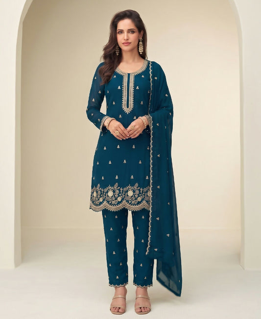 KC Bollywood Style Teal Blue Georgette Suit For Women