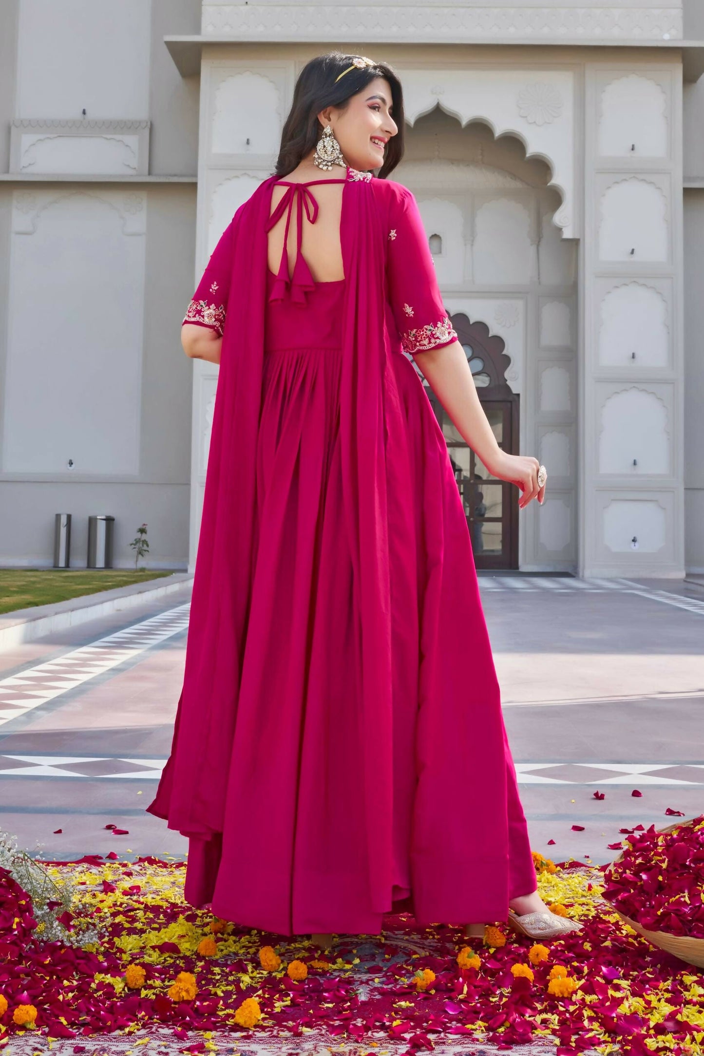 Teeya Creation Womens New Trendy Heavy Cording Sequence & Beads Embroidery Work Pink Gown Set