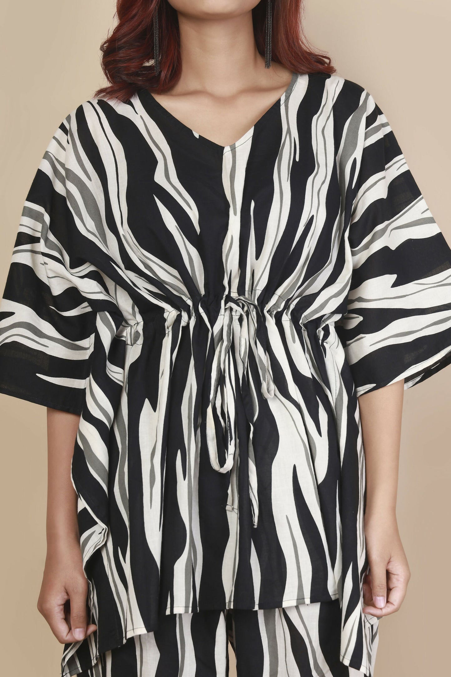 Breathables WomenS Loungewear Kaftan Cotton Black & White Abstract Print Co-Ord Set