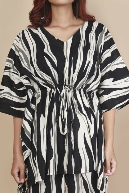 Breathables WomenS Loungewear Kaftan Cotton Black & White Abstract Print Co-Ord Set
