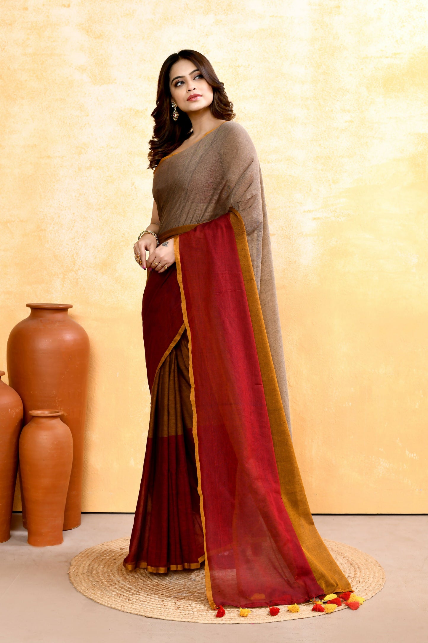 Piyari Fashion Women's Multi Embellished Handloom Cotton Saree