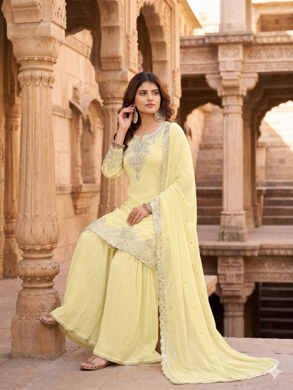 Teeya Creation Womens New Georgette Silk With Heavy Embroiedery With Sequence Work Lemon Kurta Set