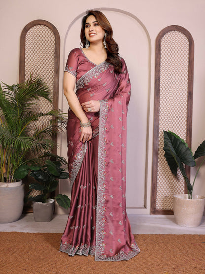 Teeya Creation New Trendy Stylish Party Wear Silk Saree-Beige