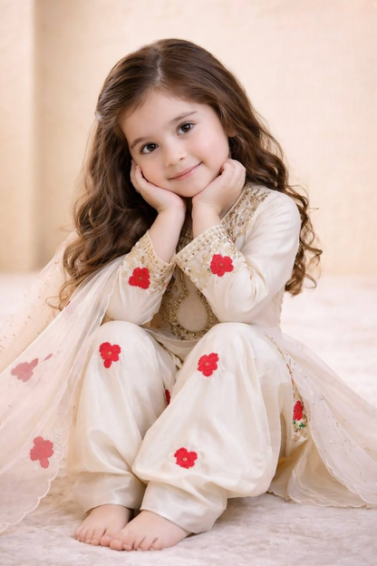Teeya Creation New Kids Trendy Wedding Wear Traditional Kurta Salwar Set-Beige