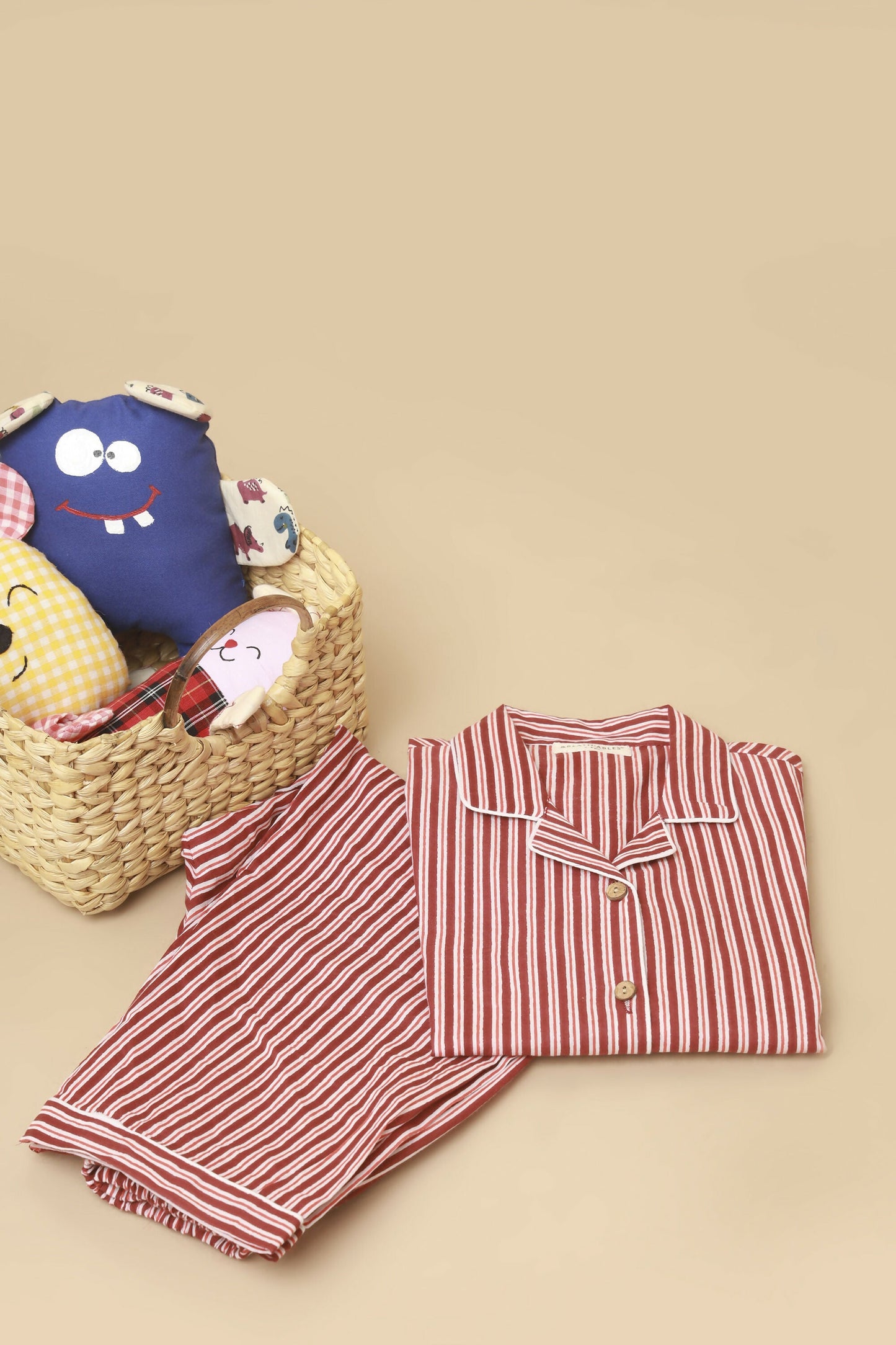Breathables Kids Cotton Night Suit  Red & White Striped Shirt & Pyjama Co-Ord Set For Boys & Girls