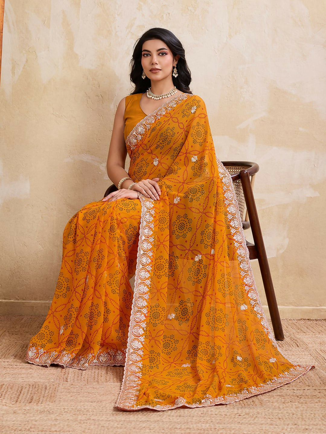 Teeya Creation New Trendy Leheriya Bandhani Georgette Saree For Daily Wear -Yellow