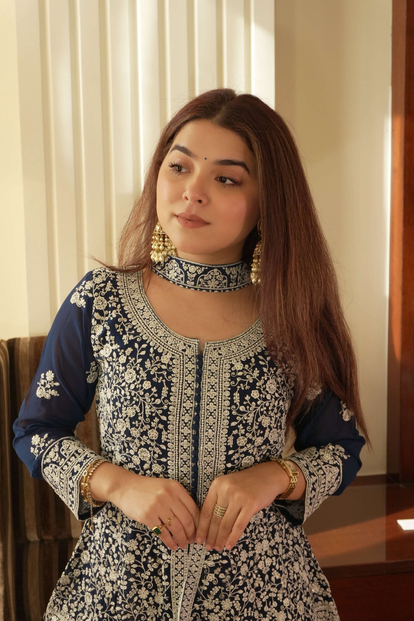 Lehenga Mart Designer Palazzo Suit With Kurta Palazzo Dupatta For Women-Blue