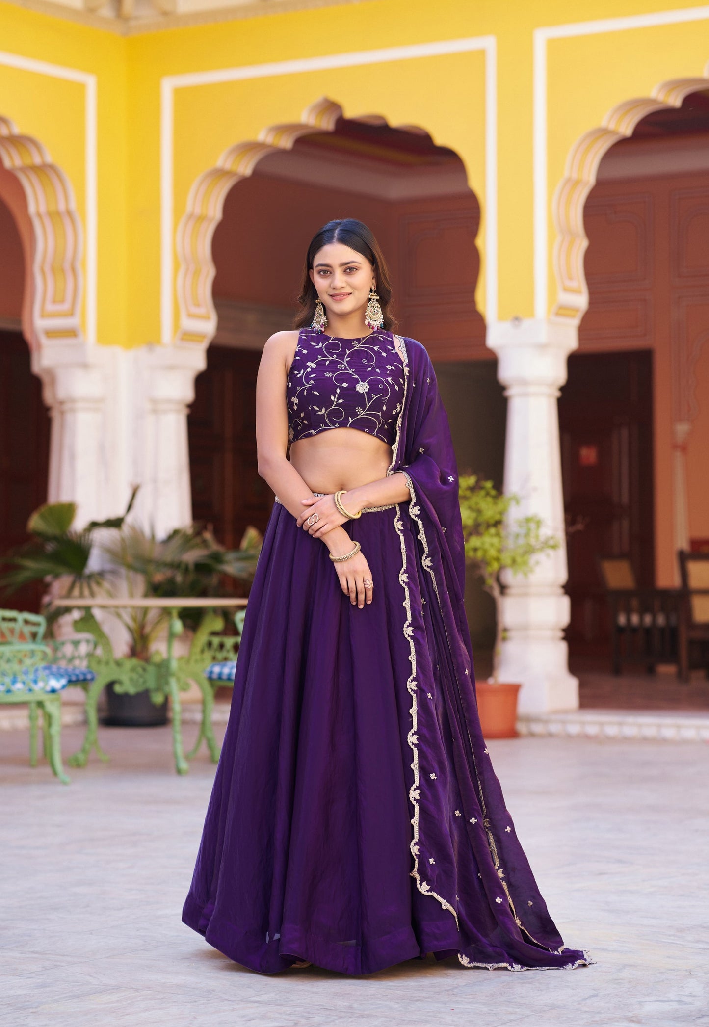 Lorenvalley Fashion Purple Fendy Satin Sequins and Thread Embroidery Work Lehenga Choli with Dupatta