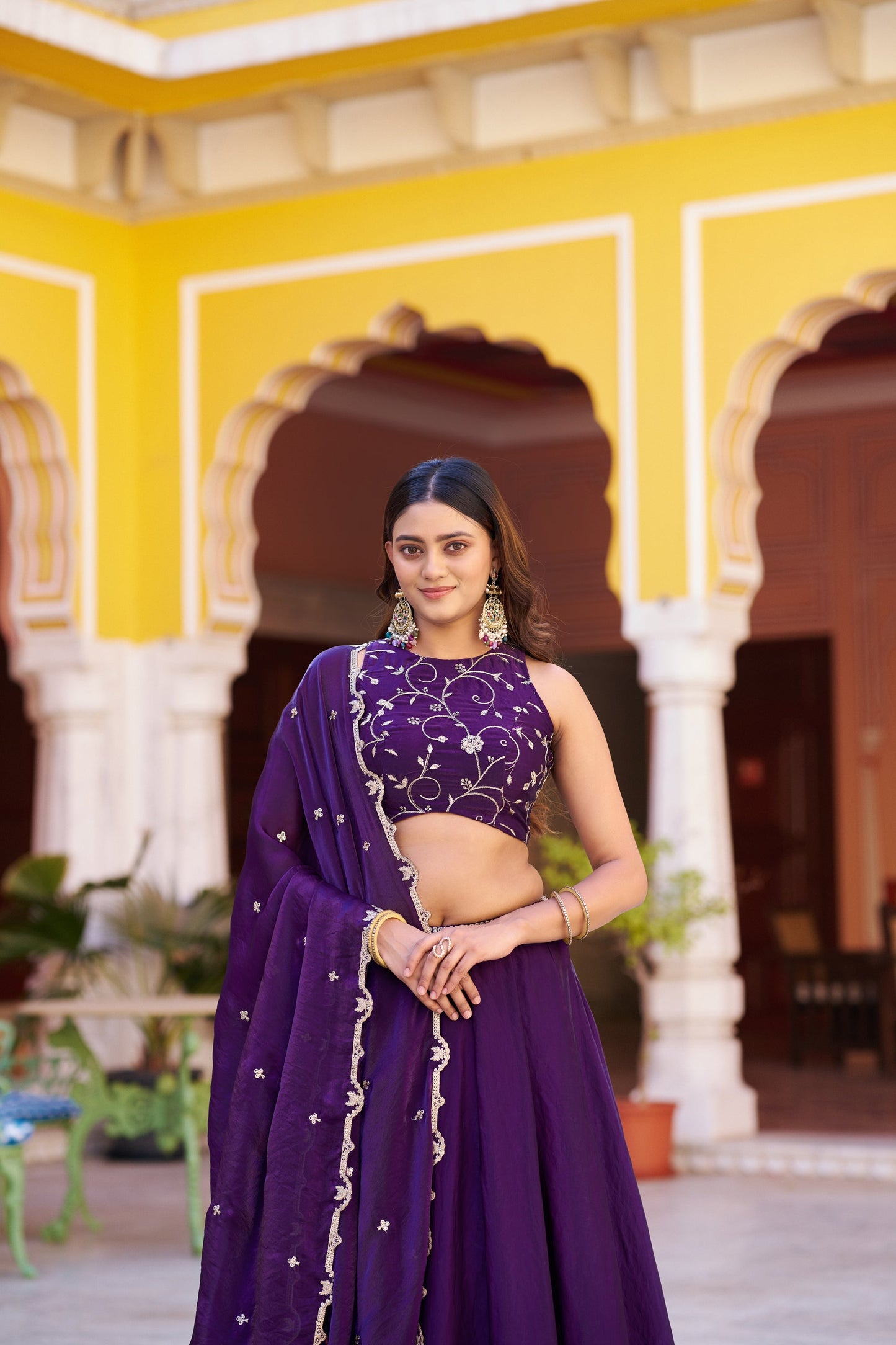 Lorenvalley Fashion Purple Fendy Satin Sequins and Thread Embroidery Work Lehenga Choli with Dupatta