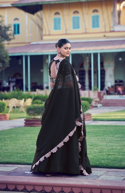 Lorenvalley Fashion Black Aurum Georgette Thread & Sequins Embroidery Work Lehenga Choli With Dupatta