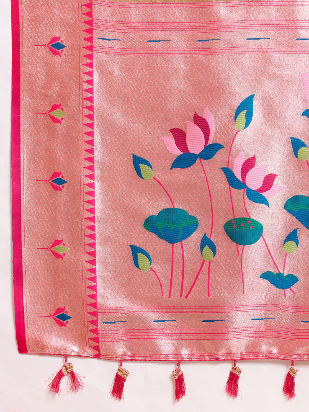Dwija Fashion Beige Wedding Wear Woven Lotus Motif Work Pure Soft Silk Saree With Unstitched Blouse