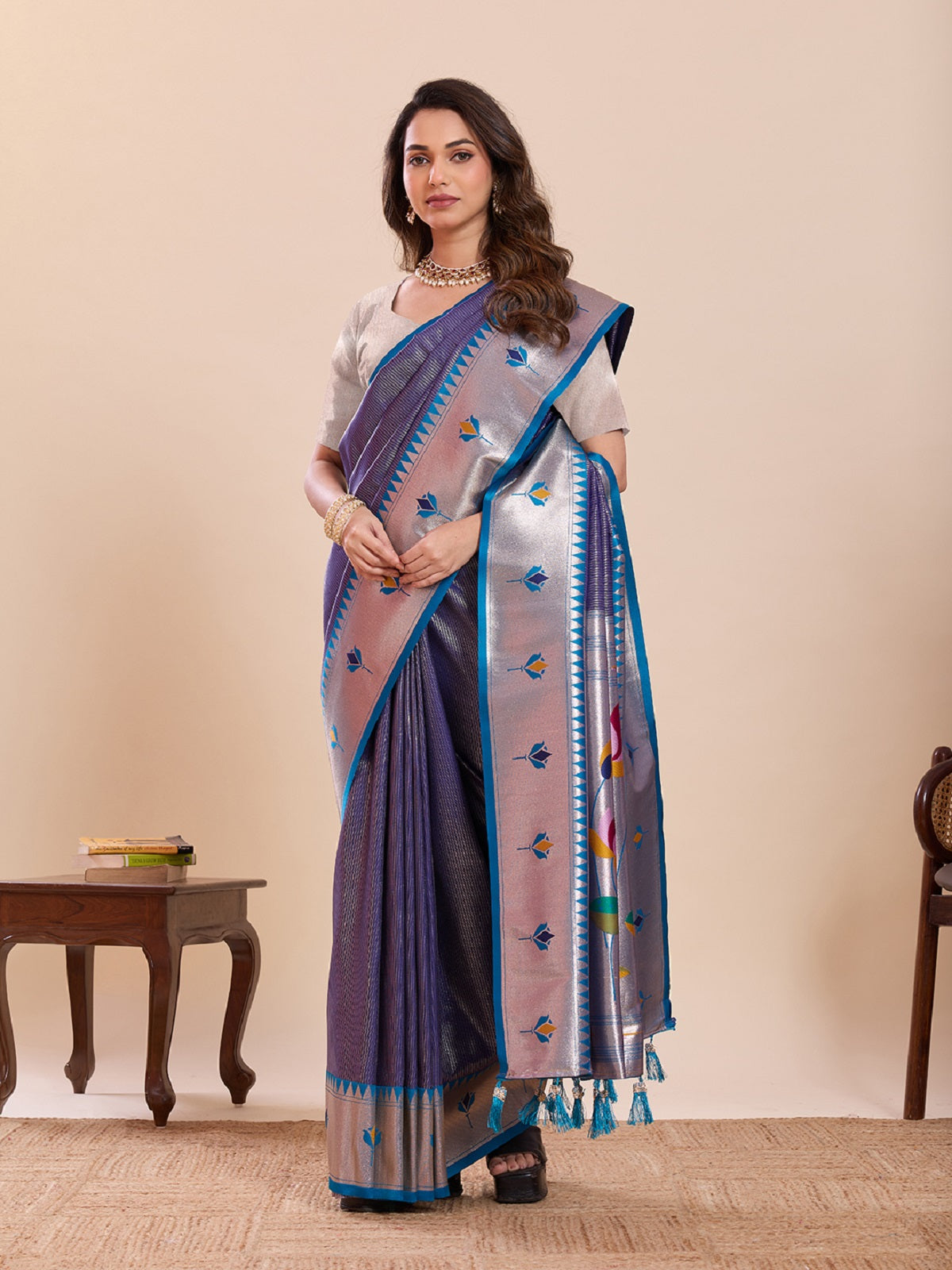 Dwija Fashion Sky Blue Wedding Wear Woven Lotus Motif Work Pure Soft Silk Saree With Unstitched Blouse