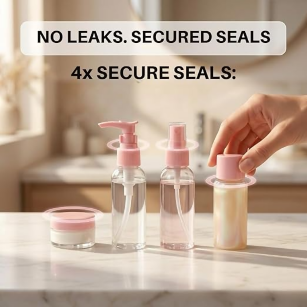 Temperia Travel Bottles for Toiletries - Refillable Empty Mini Containers with Pouch