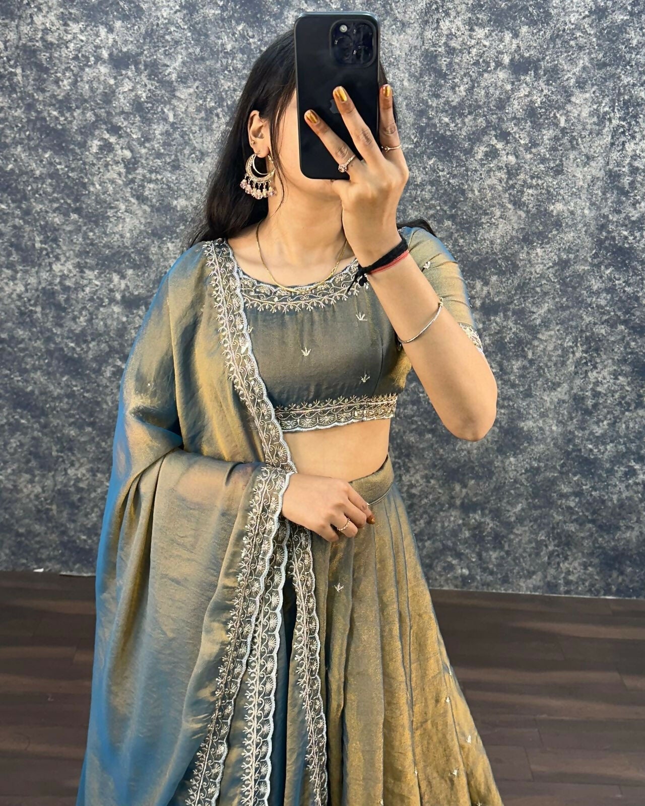 Teeya Creation Womens New Trendy Radiant Teal Hand-Embroidered Silk Lehenga Choli Set