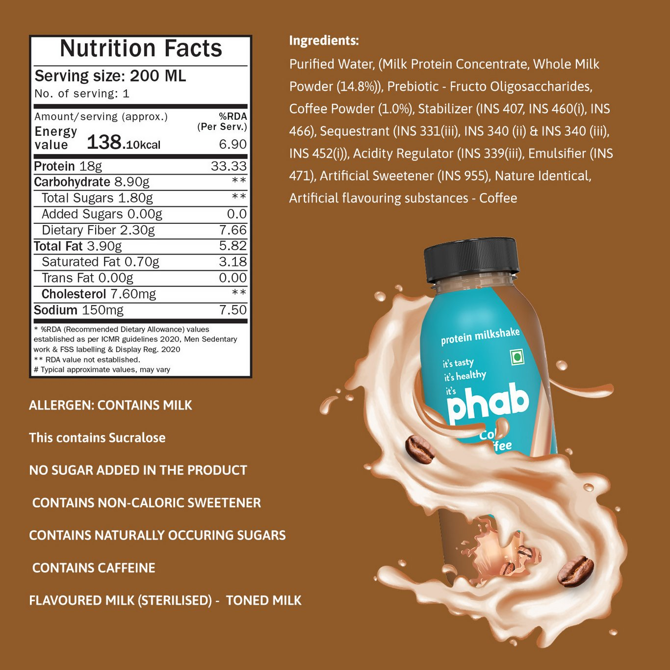 Phab Protein Milkshake With protein Cold Coffee Protein Shake