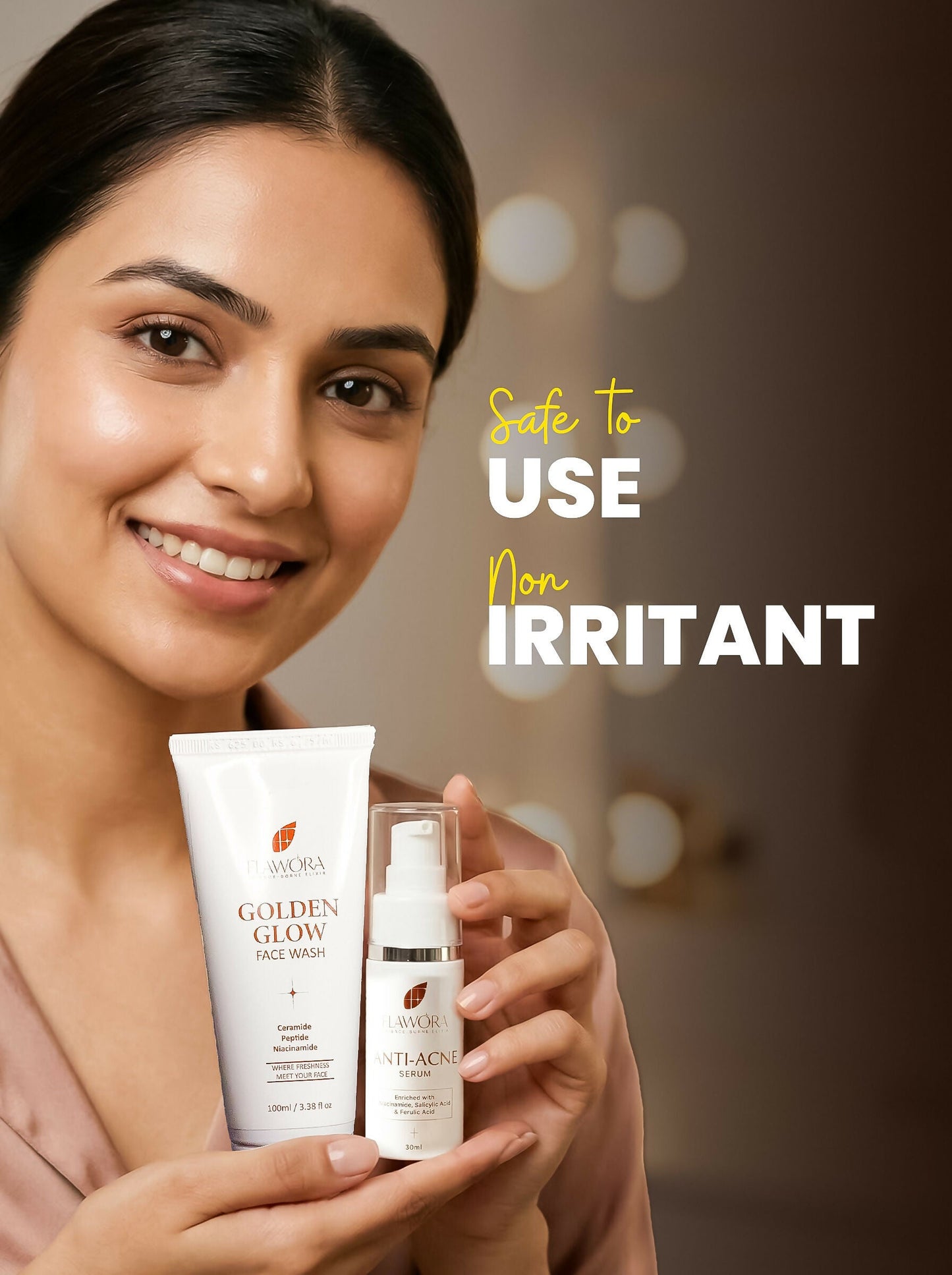 Flawora Set of Golden Glow Face Wash and Anti Acne Serum