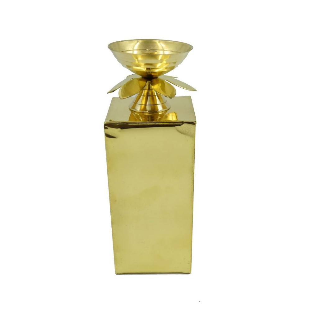 CraftVatika Brass Lotus Diya Oil Puja Lamp Piller Stand 3 Step Diya