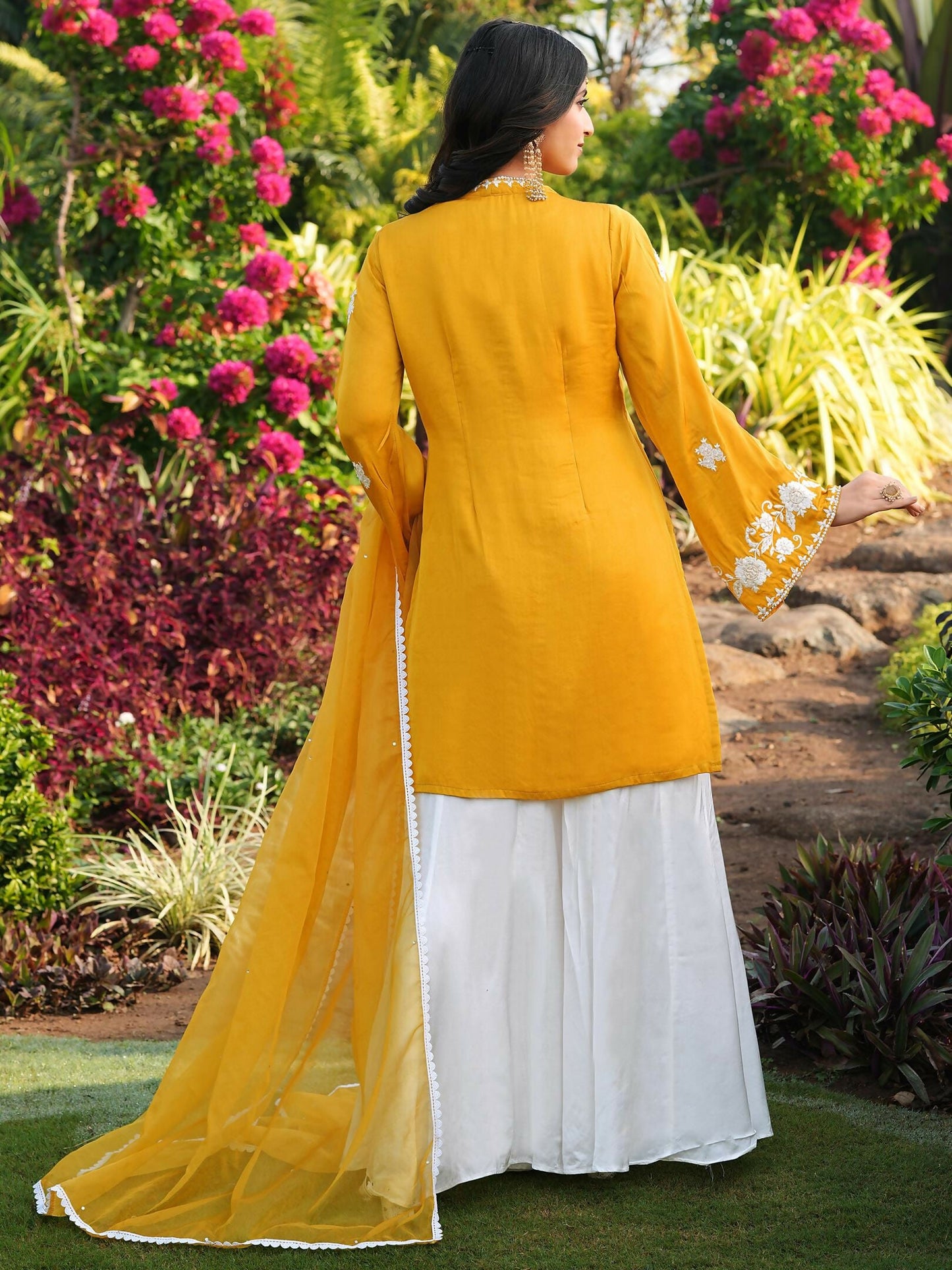 Nikhaar Yellow Embroidered Modal Silk Stitched Straight Cut Kurta Kalidar Palazzo Dupatta Readymade Suit