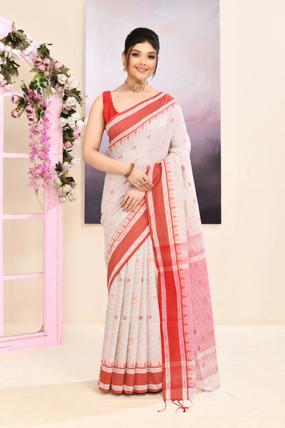 Piyari Fashion Women's Beige Embellished Cotton Saree