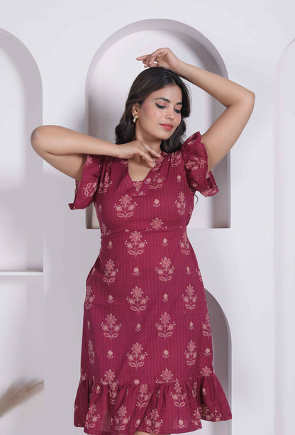 Miravan Women Empire Waist Maroon Mini Length Dress