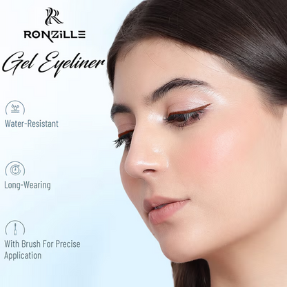Ronzille 36Hr Waterproof And Smudge Proof Long Wear Gel Eyeliner With Brush - Black And Brown