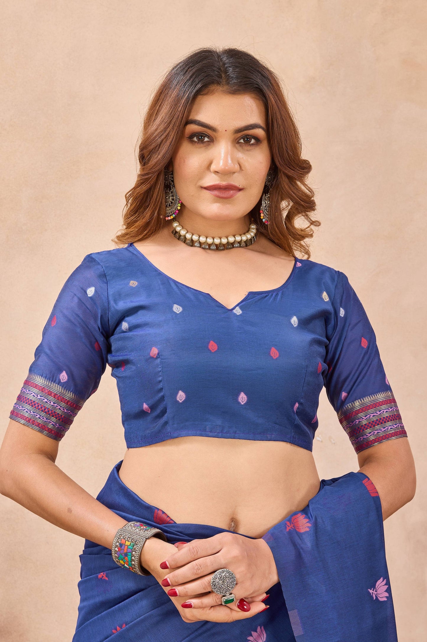Divine International Trading Co Blue Linen Designer Party Wear Festive Saree With Unstitched Blouse Piece