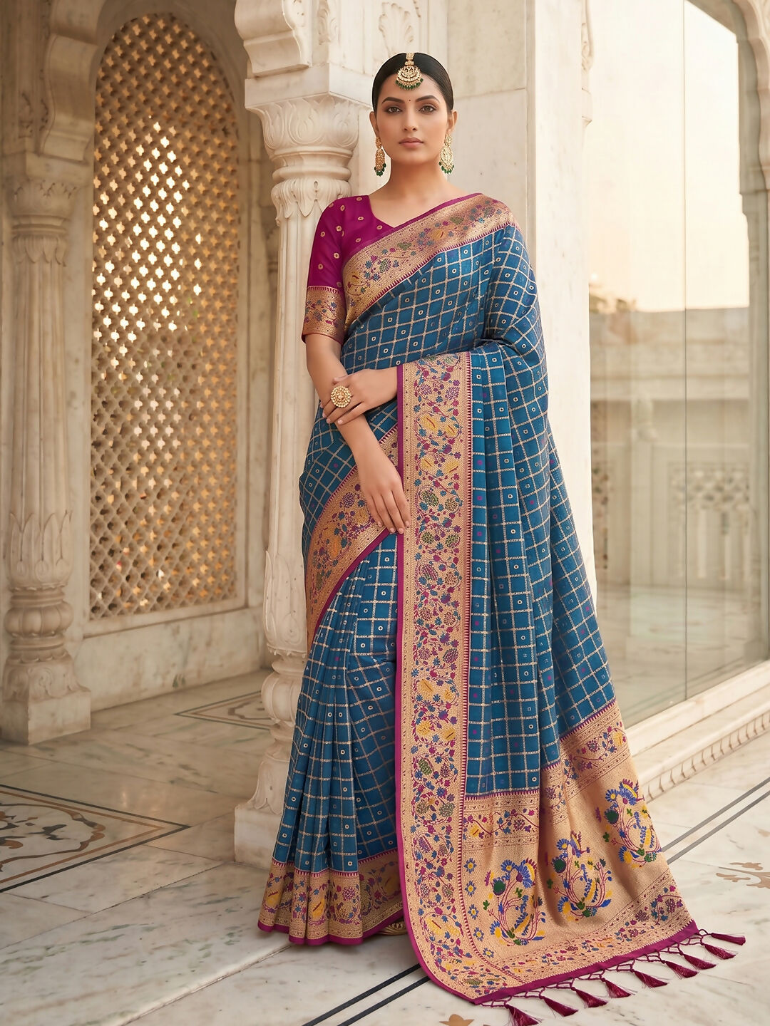 Shree Shyam Fashion Blue Banarasi Silk Blend Saree