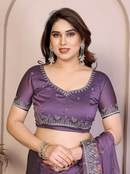 Teeya Creation New Trendy Stylish Party Wear Silk Saree-Lavender