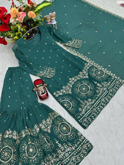 Teeya Creation Womens New Heavy Fox Georgette Fabric With Heavy Embroidery Work Light-Green Kurta Set