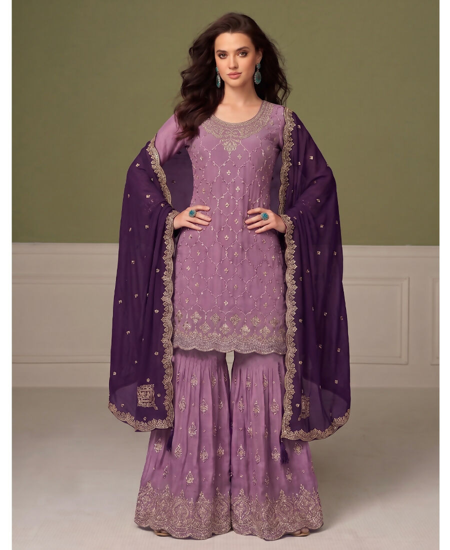 KC Heavy Chinon Lilac Salwar Suit For Women Ethnic Wear