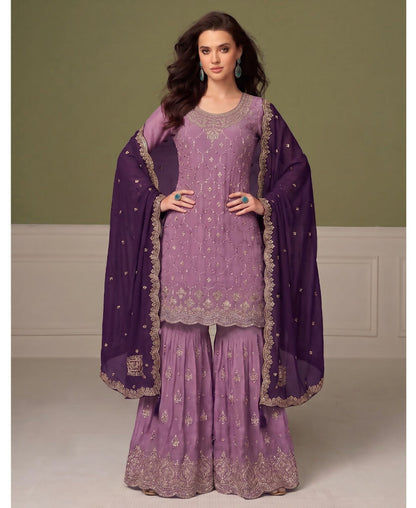 KC Heavy Chinon Lilac Salwar Suit For Women Ethnic Wear