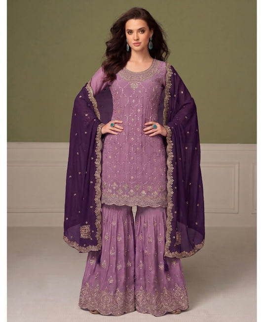 KC Heavy Chinon Lilac Salwar Suit For Women Ethnic Wear