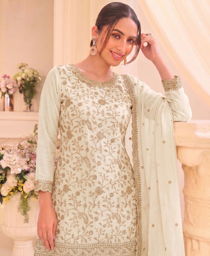 KC White Vichitra Silk Palazzo Suit For Women Festival Wear