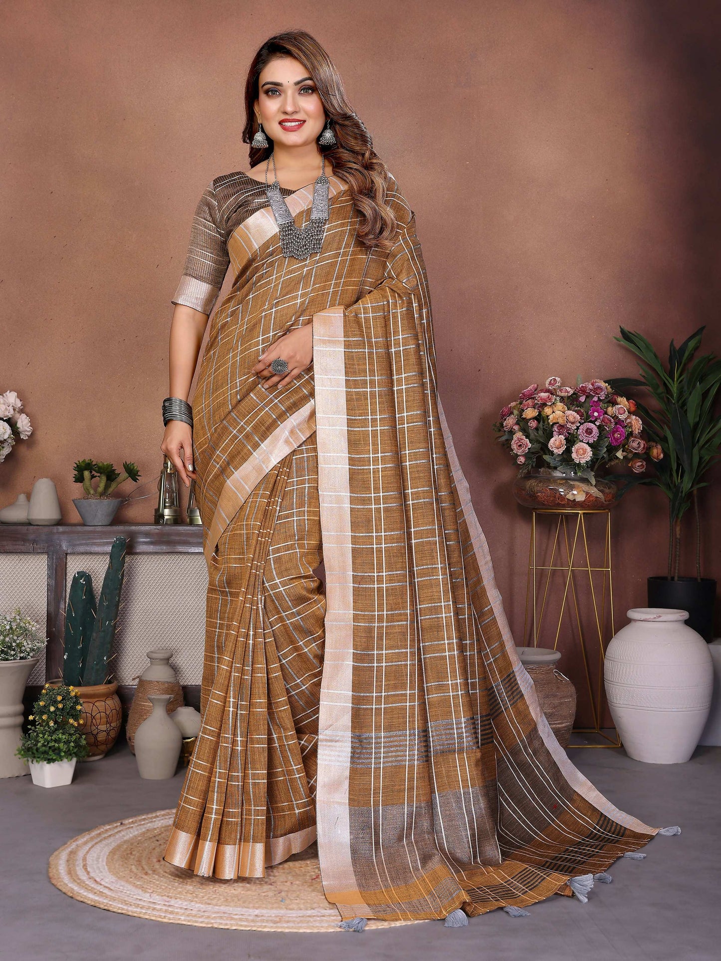 Aastha Fashion Mustard Linen Weaving Saree