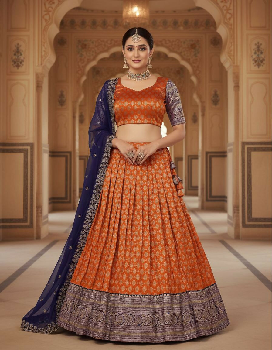 Teeya Creation New Womens Latest Embroidered Designer Lehenga Choli Set - Orange