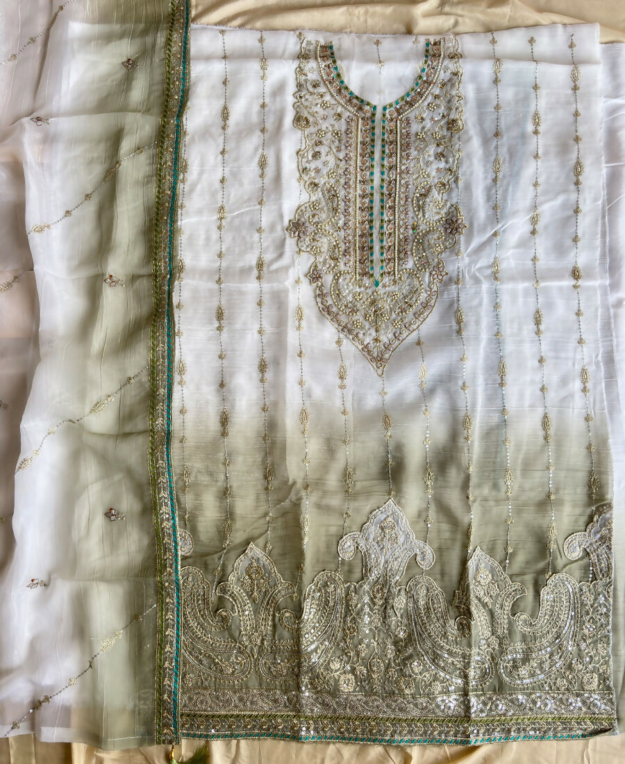 KC Designer Green Ombre Straight Suit For Women With Hand Embroidery