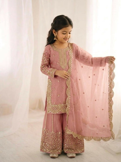 Teeya Creation New Trendy Fully Stitched Ready to Wear Kids Kurta Palazzo Set-Pink