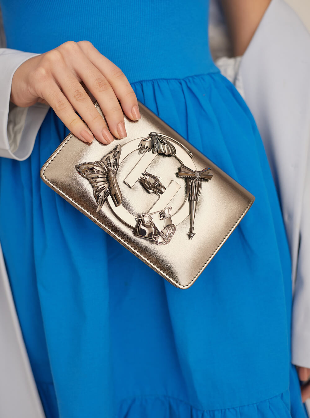 Metallic Sling Minaudiere Handbag In Midnight Shadows