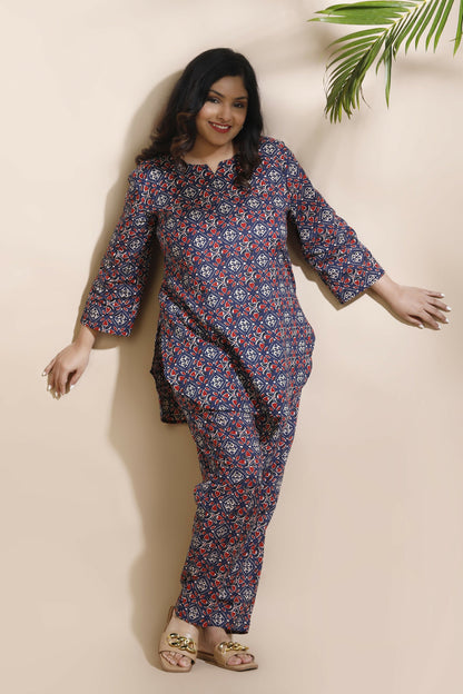 Breathables Geometric Cotton Co-Ord Set  Blue