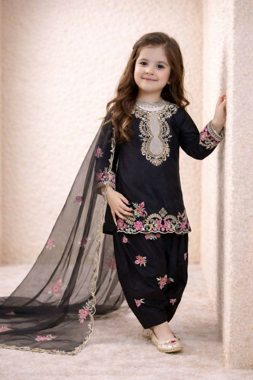 Teeya Creation New Kids Trendy Wedding Wear Traditional Kurta Salwar Set-Black