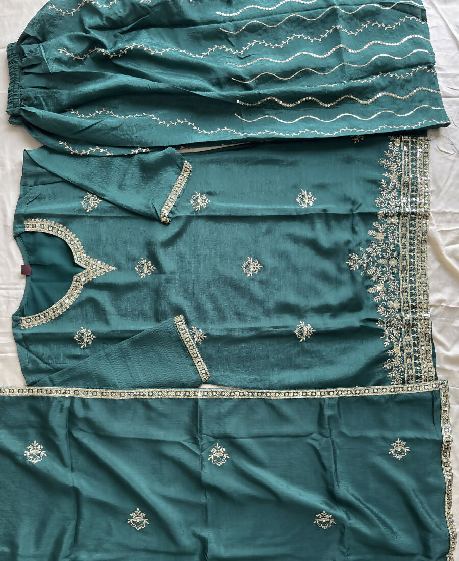 KC Green Ethnic Wear Ready Made Chinon Suit For Women